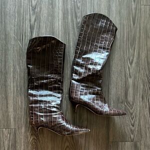 Schutz Brown Croc-Embossed Women's Boots